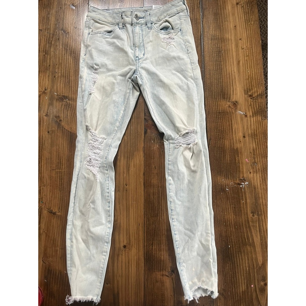 American Eagle Ne(x)t Level Stretch Hi-Rise Jegging Iced Indigo Distressed 6